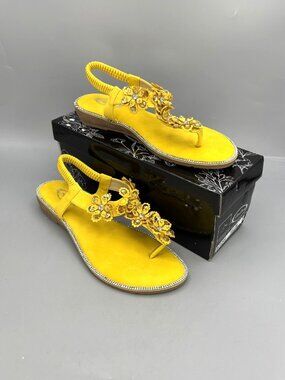 Atalina Low Wedge Thong Sandal Yellow Rhinestone Embellished Women shoe DF9294